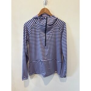 Corbeaux Striped Long Sleeve Quarter Zip Hoodie Lavender Green Women's Small